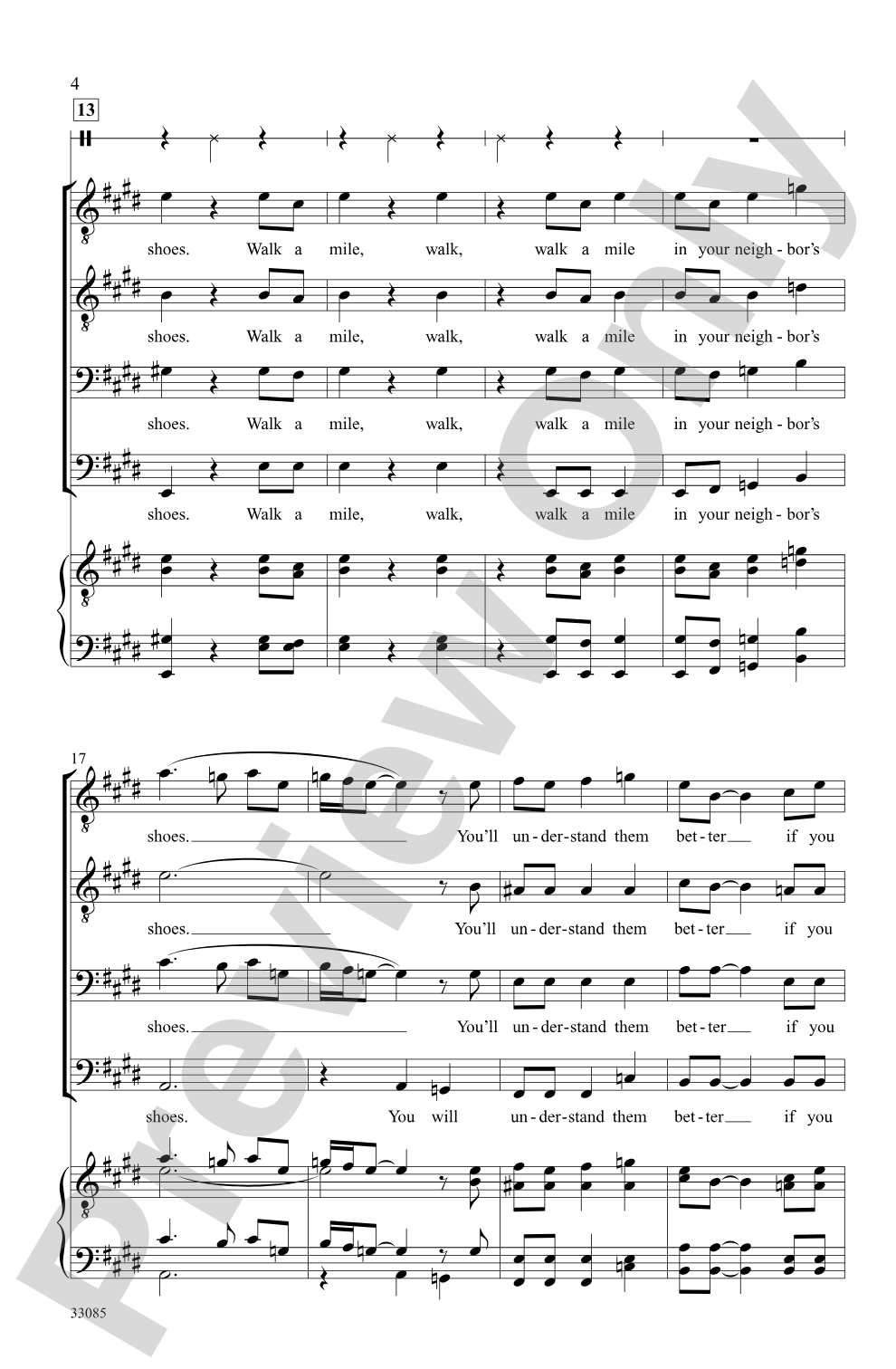 Walk a Mile: TTBB, <I>a cappella</I> Choral Octavo