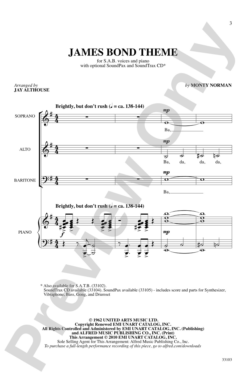 James Bond Theme: SAB Choral Octavo