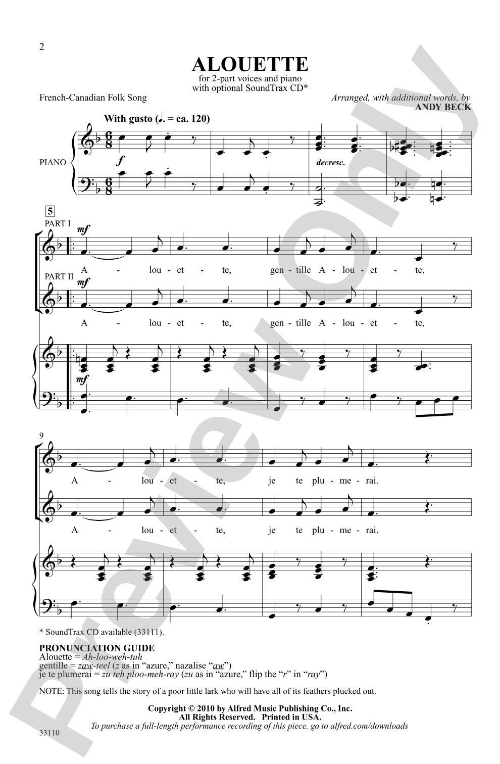 Alouette: 2-Part Choral Octavo