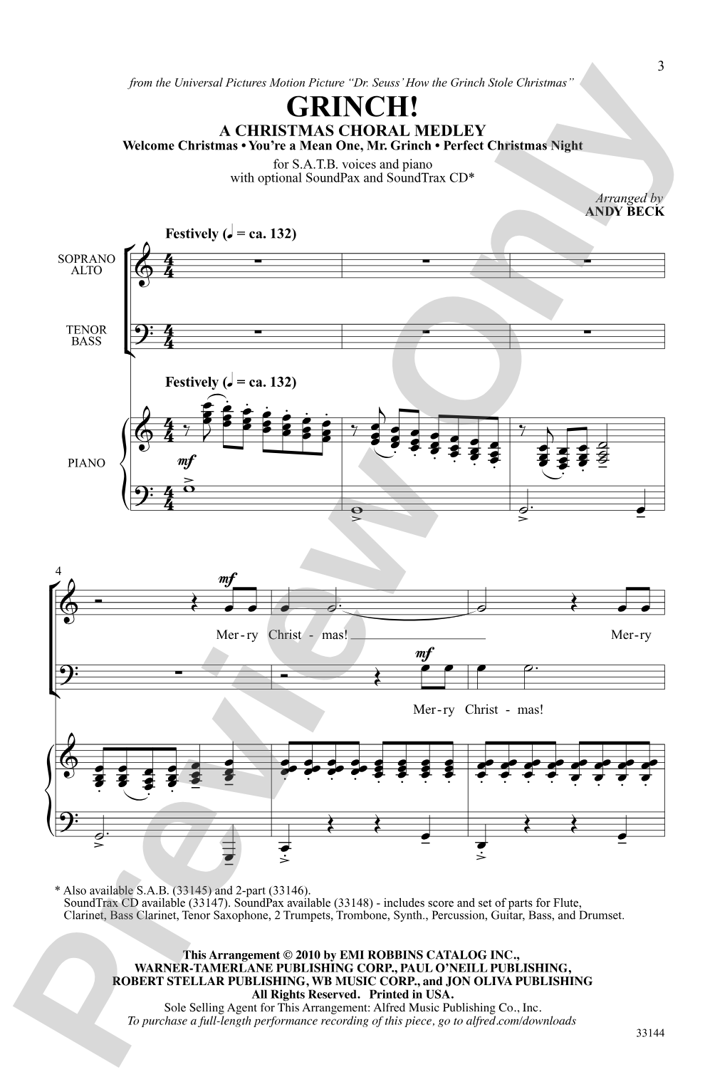Grinch! A Christmas Choral Medley (from the motion picture <i>Dr. Seuss' How the Grinch Stole Christmas</i>): SATB Choral Octavo