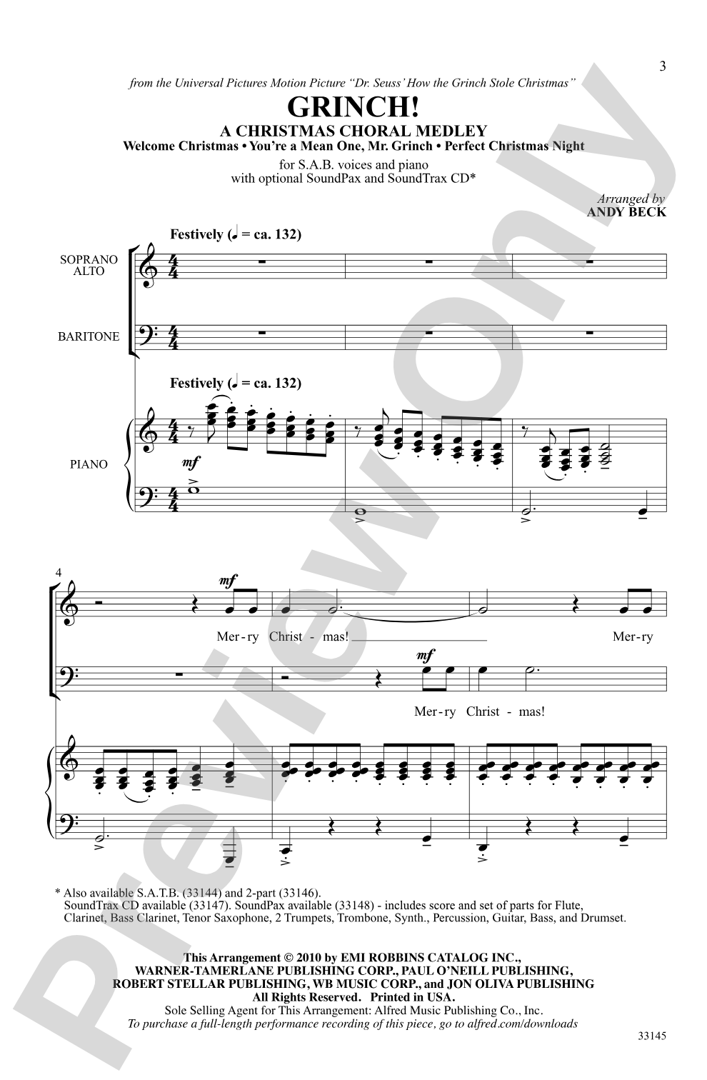 Grinch! A Christmas Choral Medley (from the motion picture <i>Dr. Seuss' How the Grinch Stole Christmas</i>): SAB Choral Octavo