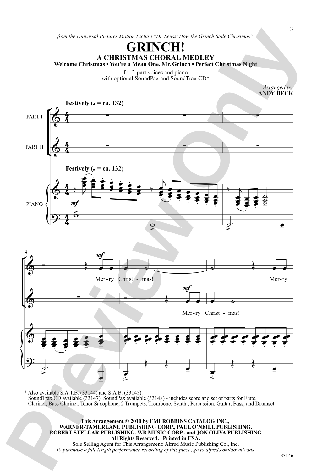 Grinch! A Christmas Choral Medley (from the motion picture <i>Dr. Seuss' How the Grinch Stole Christmas</i>): 2-Part Choral Octavo