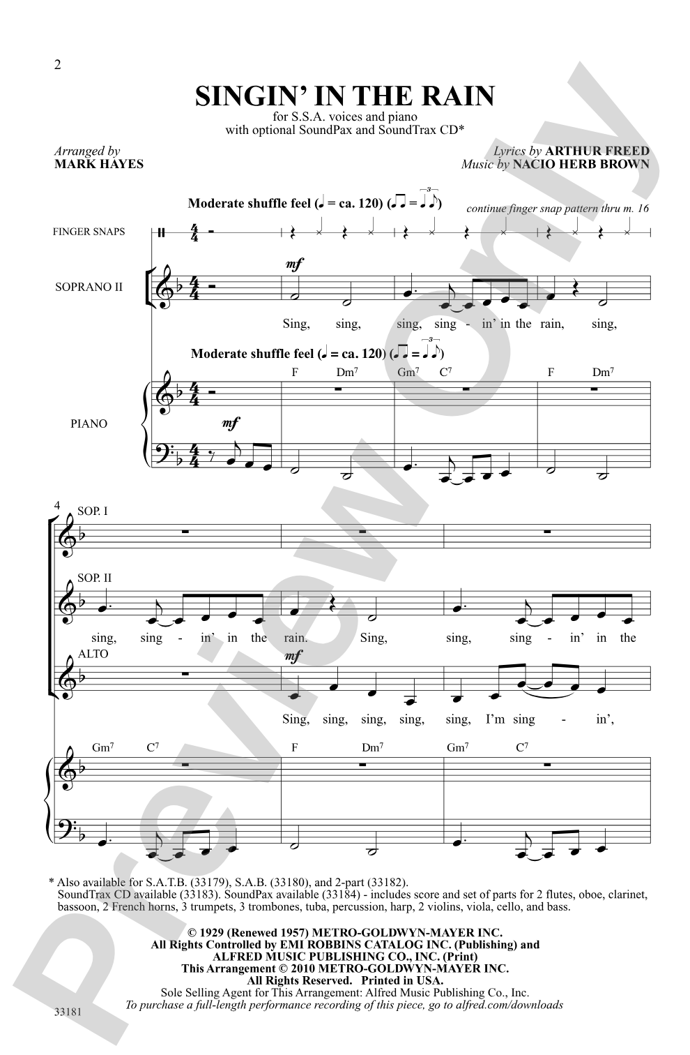 Singin' in the Rain: SSA Choral Octavo