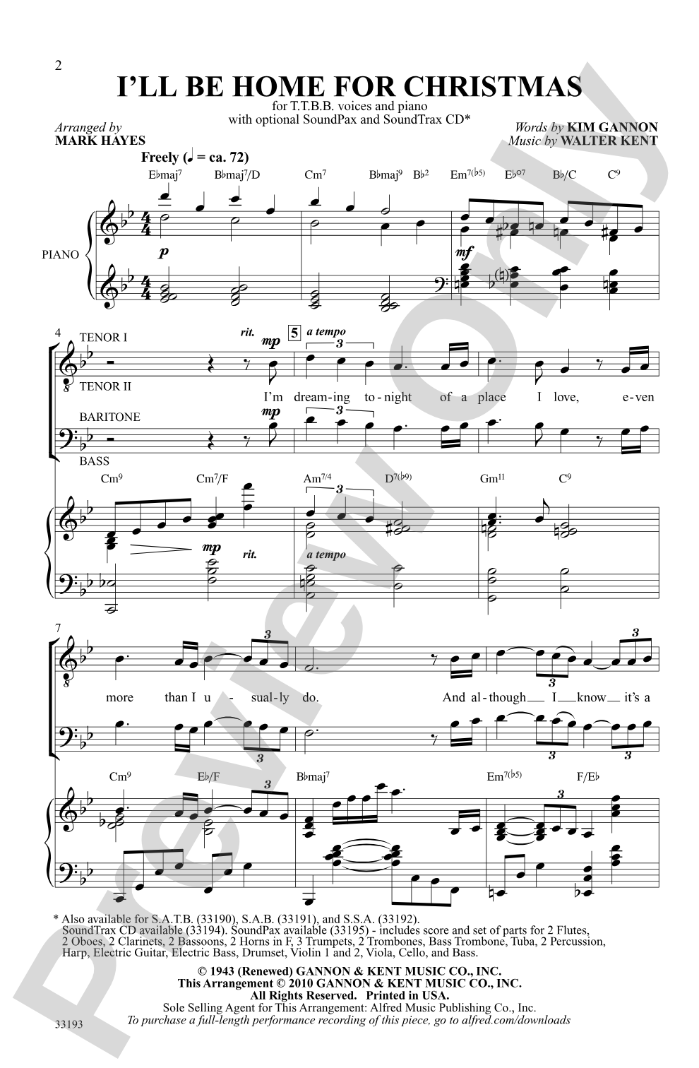I'll Be Home for Christmas: TTBB Choral Octavo