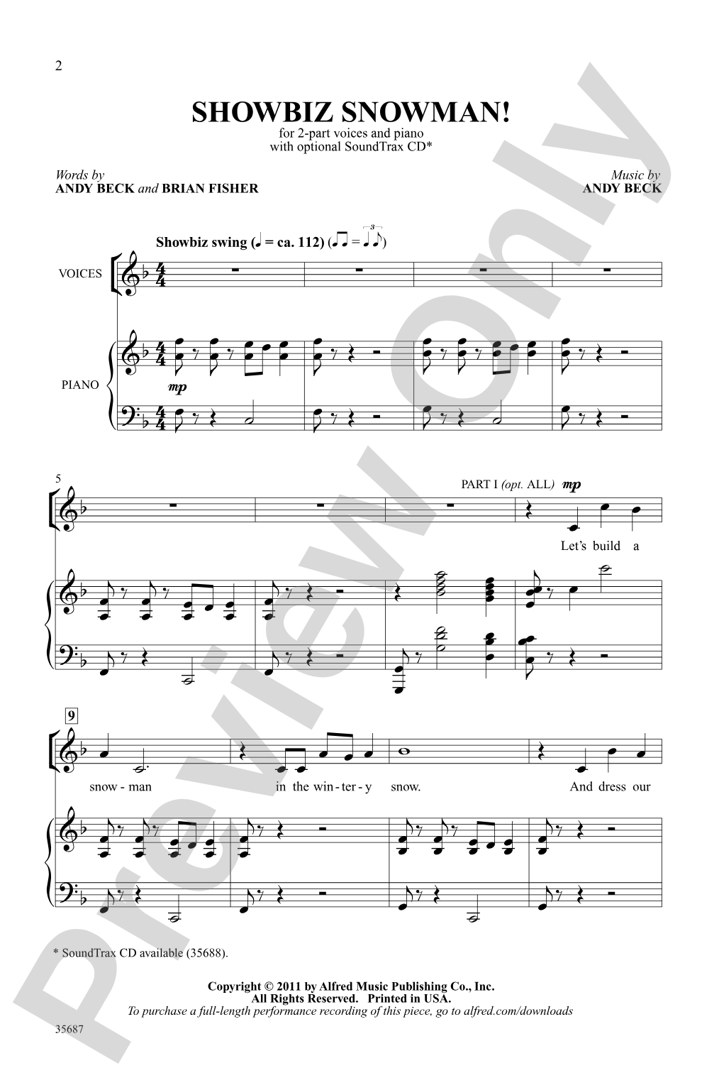 Showbiz Snowman!: 2-Part Choral Octavo