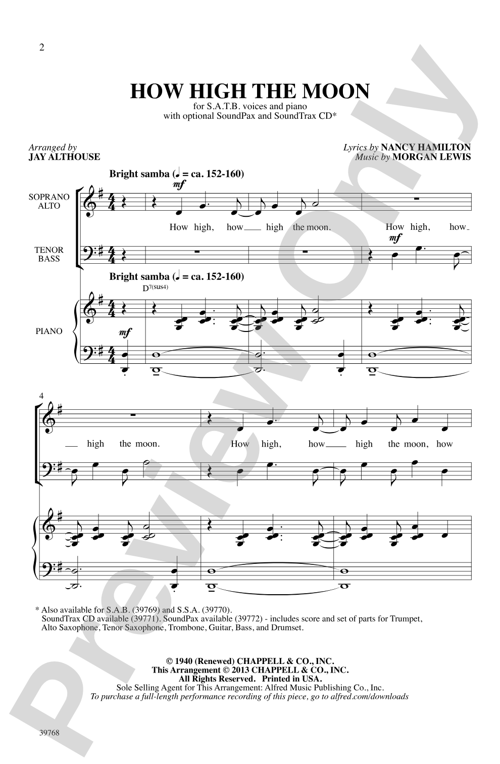 How High the Moon: SATB Choral Octavo