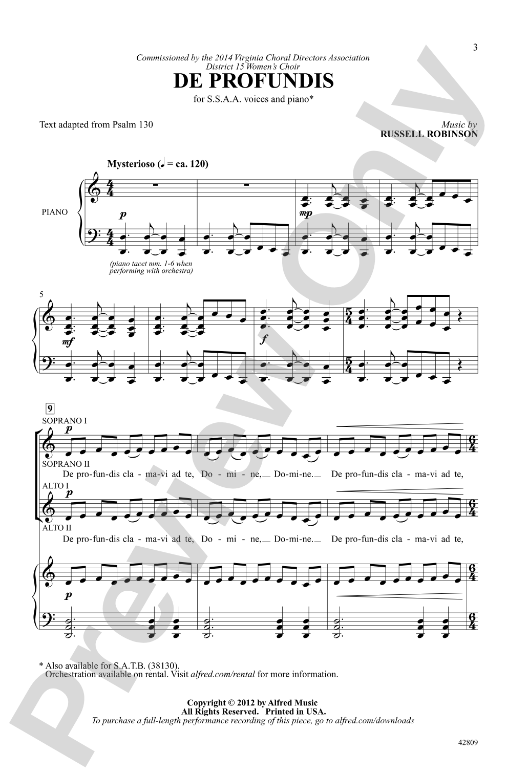 De Profundis: SSAA Choral Octavo