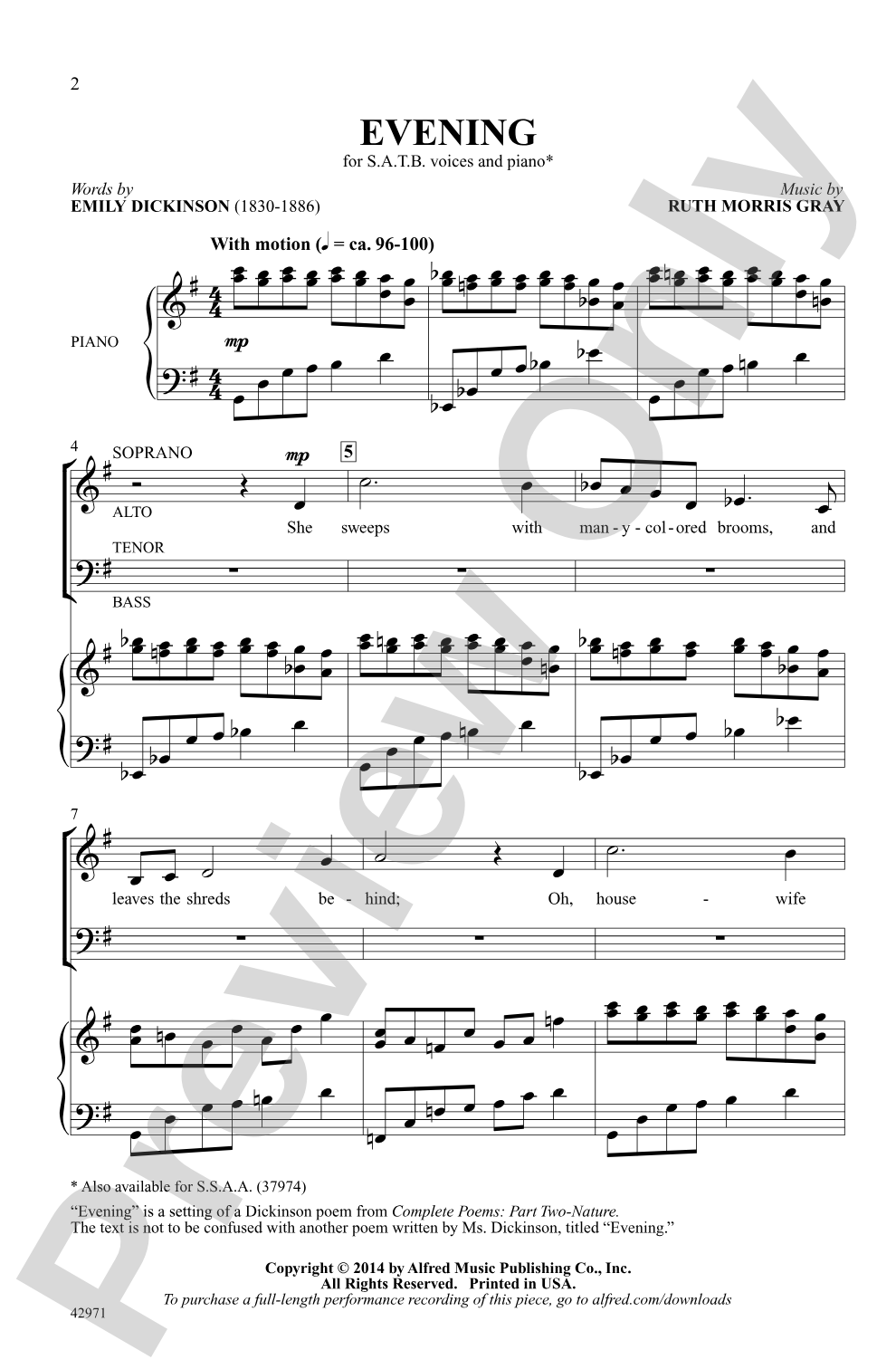Evening: SATB Choral Octavo