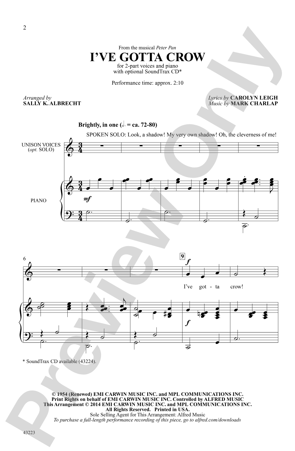 I've Gotta Crow (from the musical <i>Peter Pan</i>): 2-Part Choral Octavo