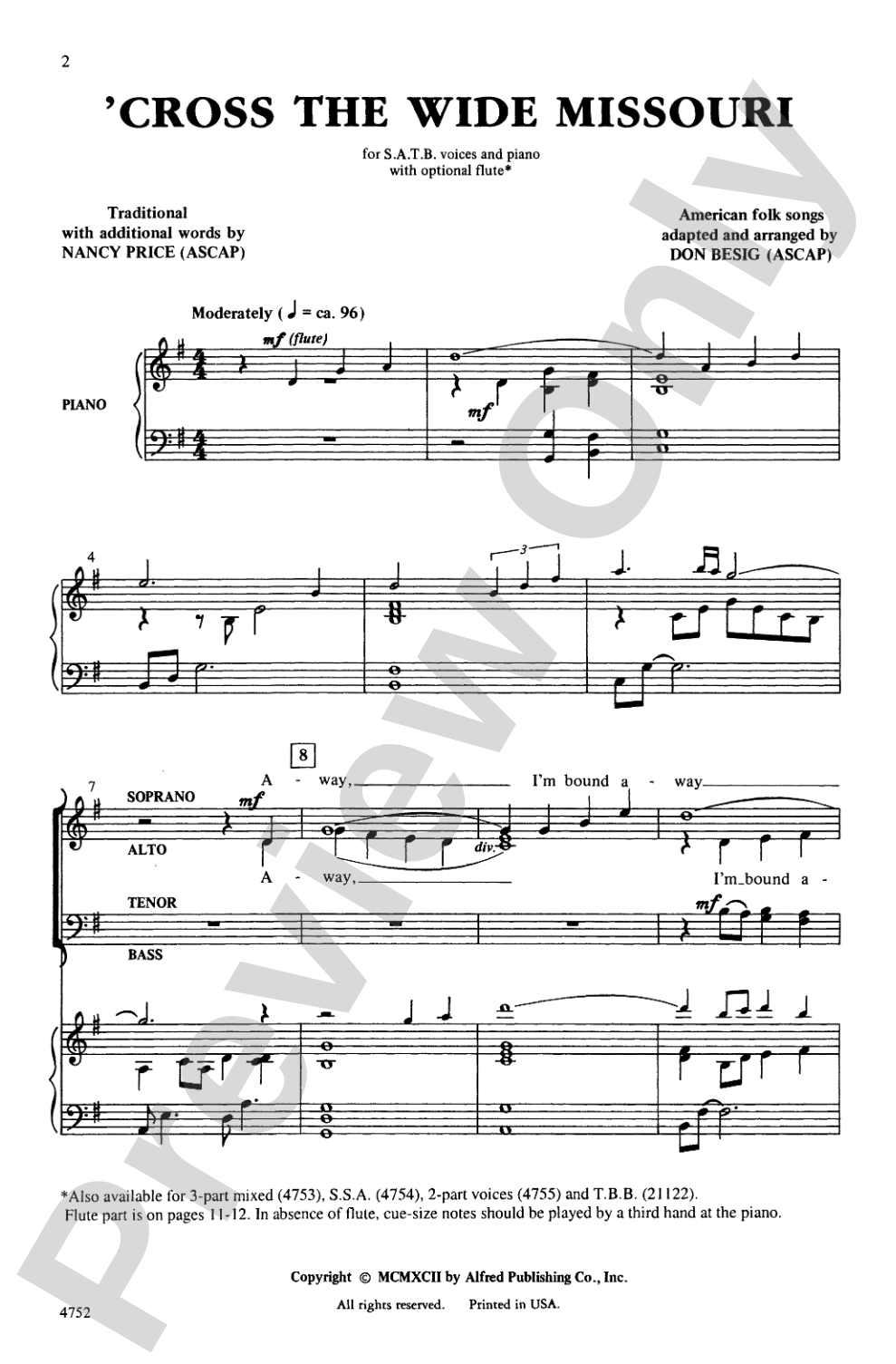 'Cross the Wide Missouri: SATB Choral Octavo
