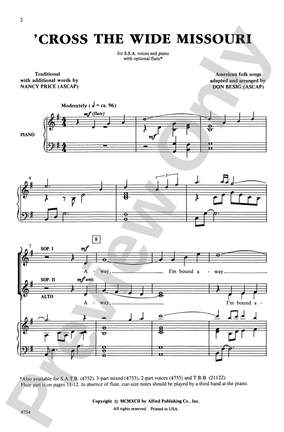 'Cross the Wide Missouri: SSA Choral Octavo