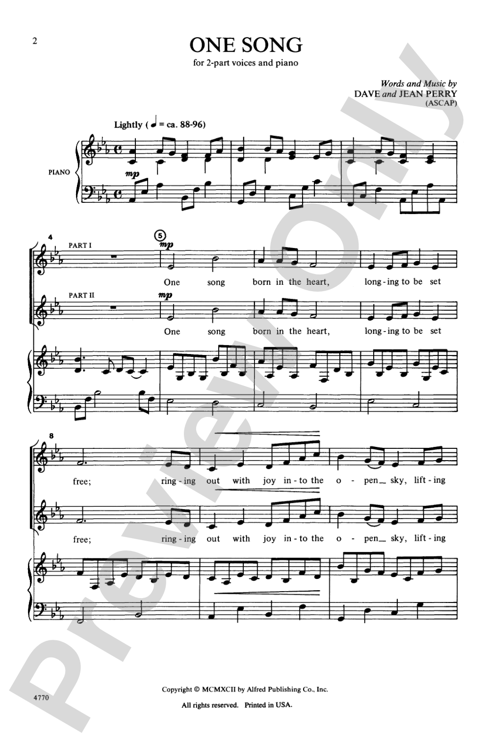 One Song: 2-Part Choral Octavo