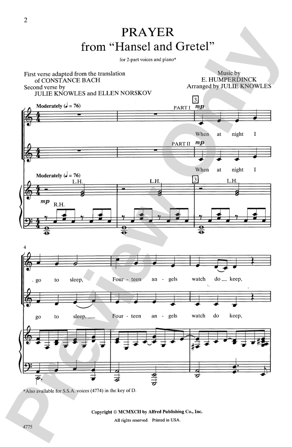 Prayer from <i>Hansel and Gretel</i>: 2-Part Choral Octavo