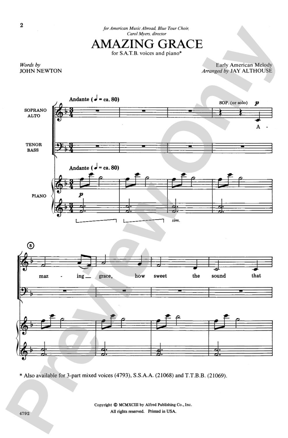 Amazing Grace: SATB Choral Octavo