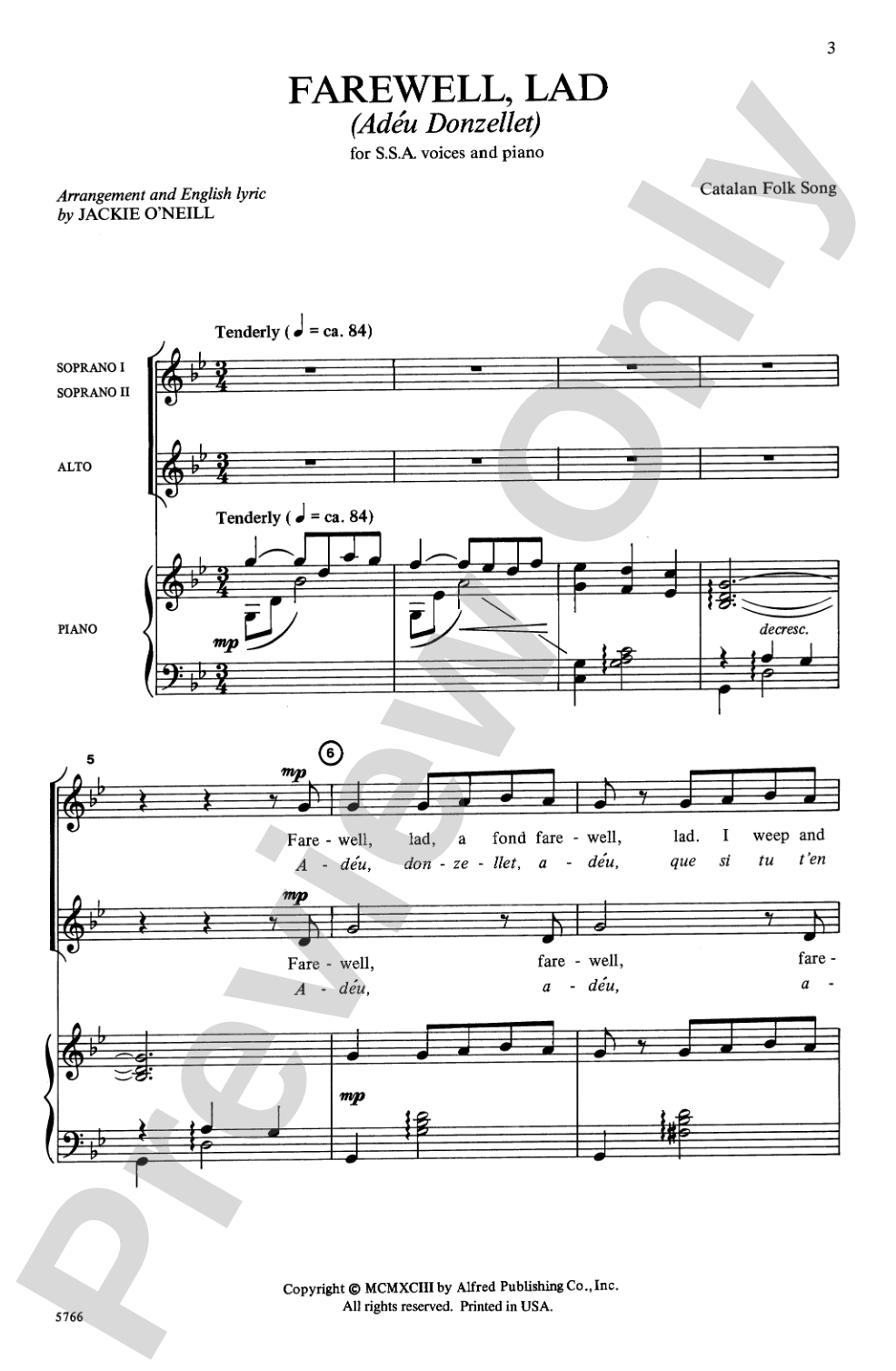 Farewell, Lad (Adéu Donzellet): SSA Choral Octavo