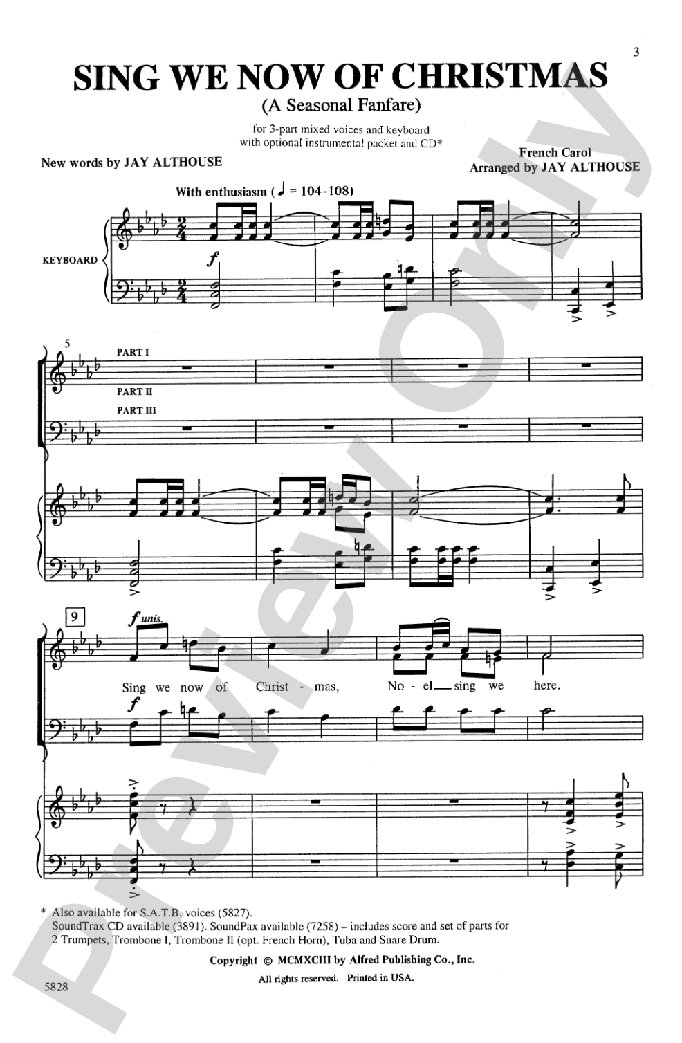 Sing We Now of Christmas (A Seasonal Fanfare): 3-Part Mixed Choral Octavo