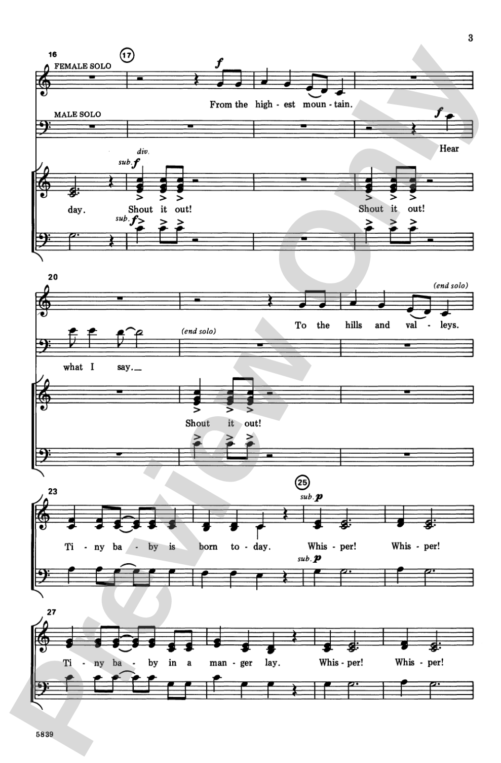 Whisper! Whisper! (Baby Born Today): 3-Part Mixed, <I>a cappella</I> Choral Octavo