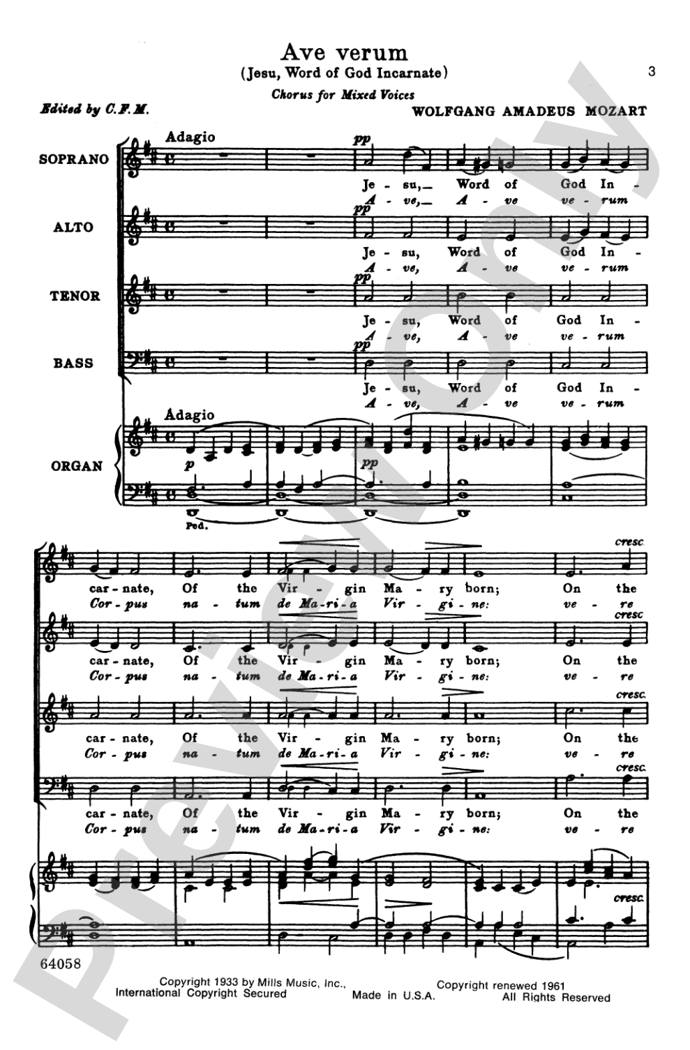 Ave Verum (Jesu, Word of God Incarnate): SATB Choral Octavo