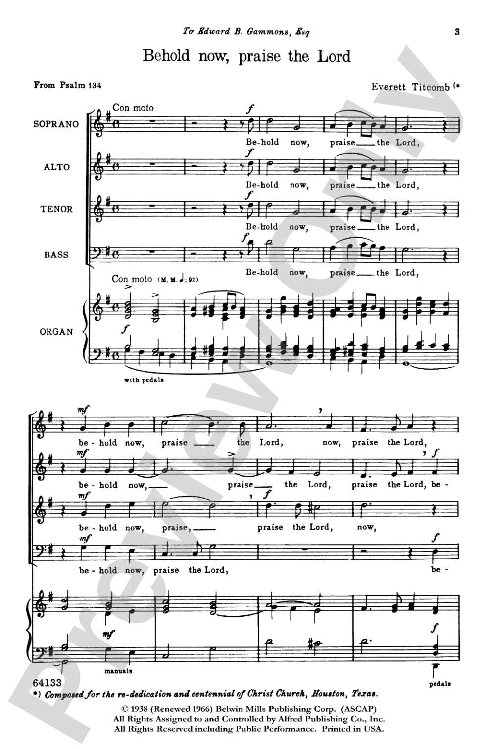 Behold Now, Praise the Lord: SATB Choral Octavo