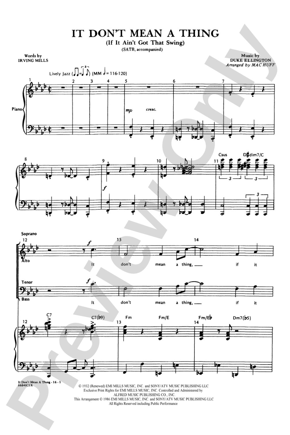 It Don't Mean a Thing (If It Ain't Got That Swing): SATB Choral Octavo