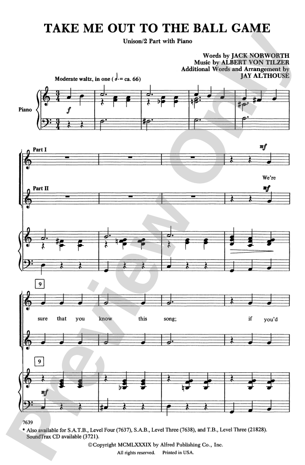 Take Me Out to the Ball Game: Unison/2-Part Choral Octavo