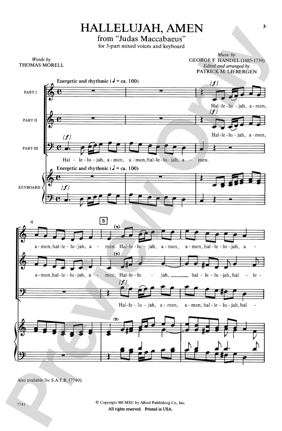 Hallelujah, Amen (from <i>Judas Maccabaeus</i>): 3-Part Mixed Choral Octavo