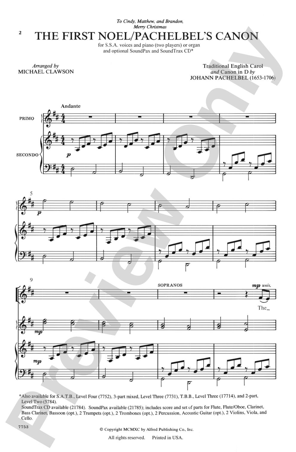 The First Noel / Pachelbel's Canon: SSA Choral Octavo