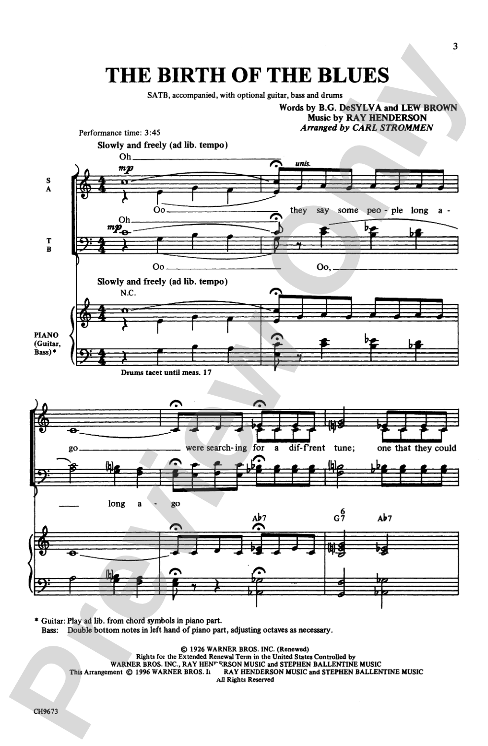 The Birth of the Blues: SATB Choral Octavo