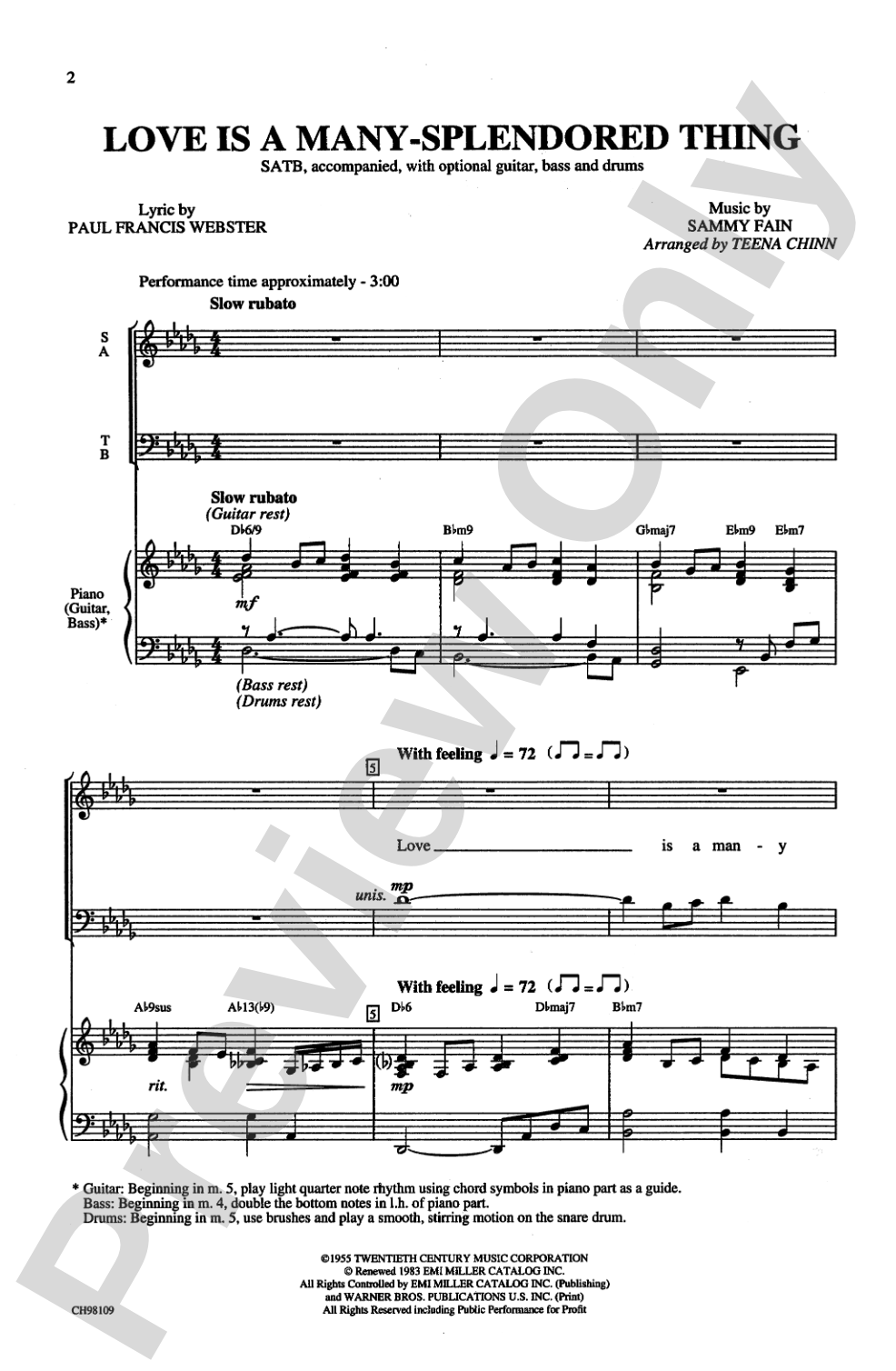 Love Is a Many-Splendored Thing: SATB Choral Octavo