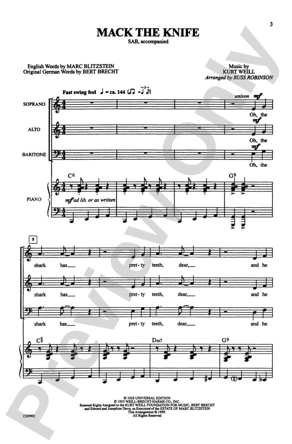 Mack the Knife: SAB Choral Octavo