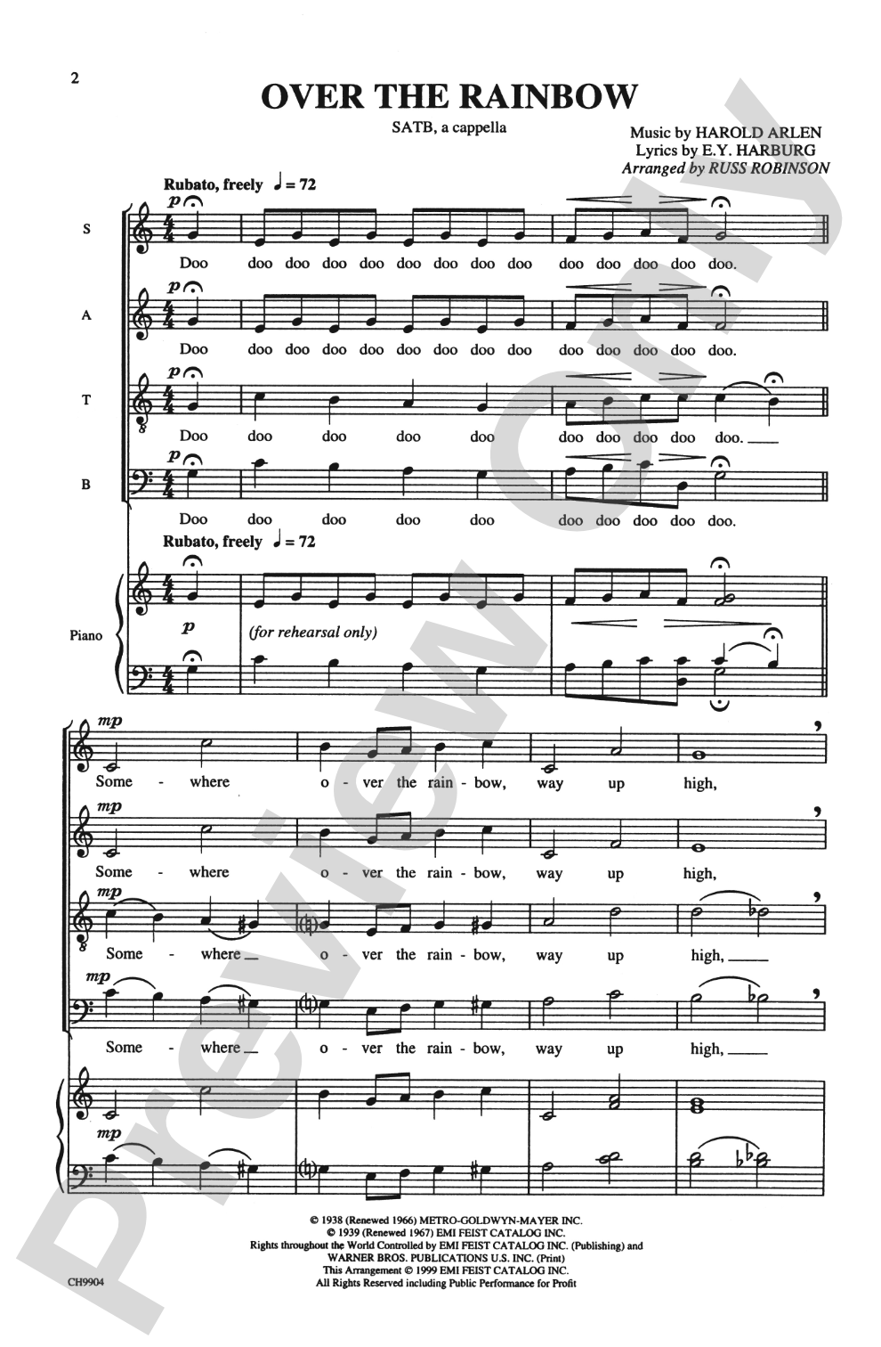 Over the Rainbow: SATB, <I>a cappella</I> Choral Octavo