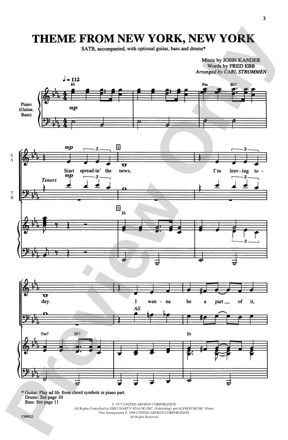 <I>New York, New York,</I> Theme from: SATB Choral Octavo