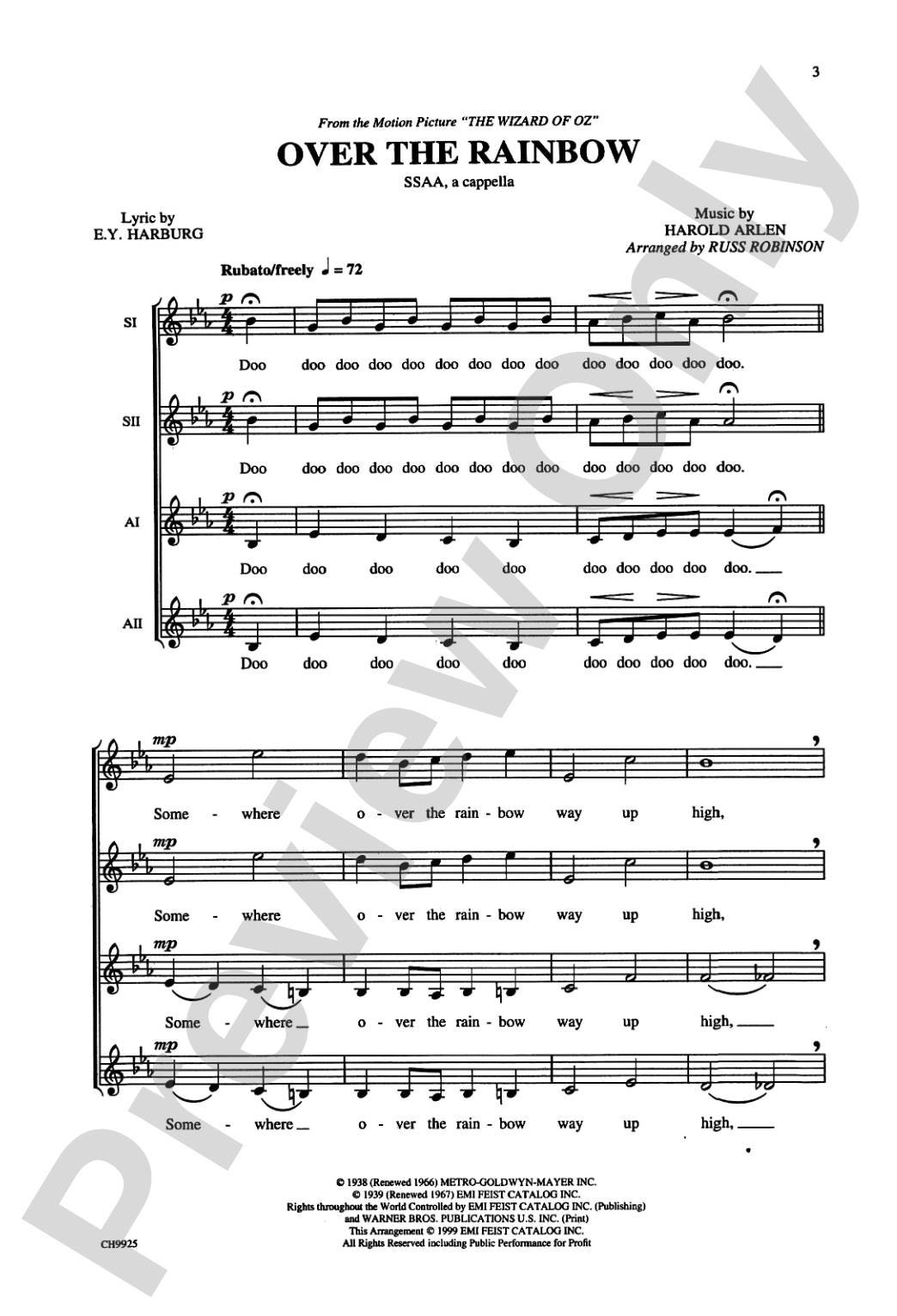 Over the Rainbow: SSAA, <I>a cappella</I> Choral Octavo