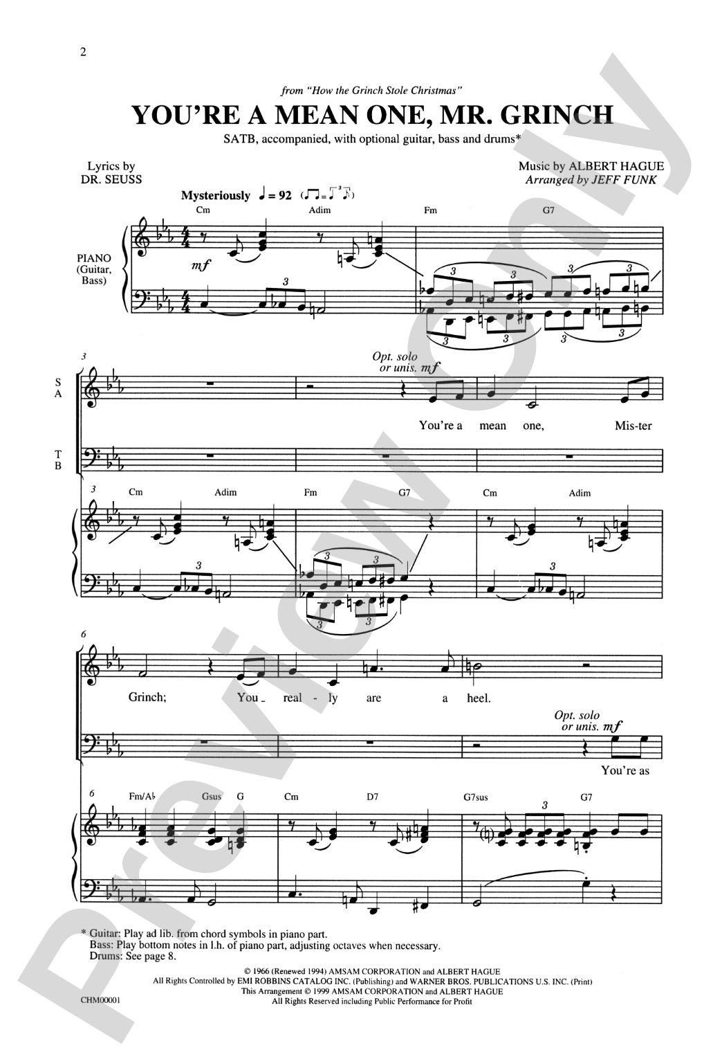 You're a Mean One, Mr. Grinch (from "How the Grinch Stole Christmas"): SATB Choral Octavo