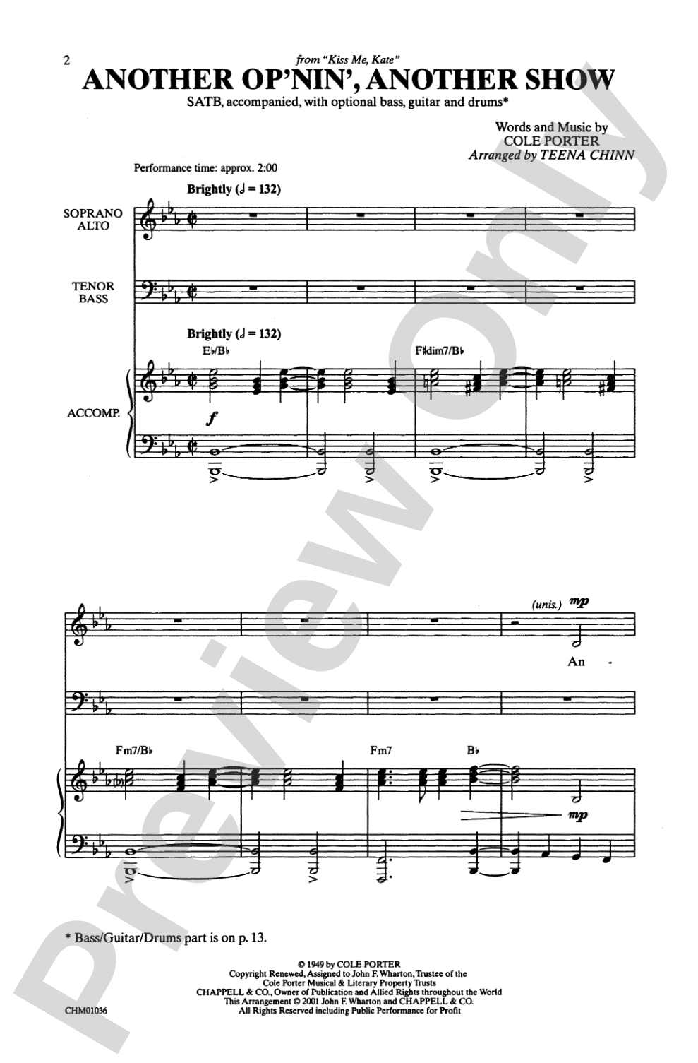 Another Op'nin', Another Show (from <I>Kiss Me, Kate</I>): SATB Choral Octavo