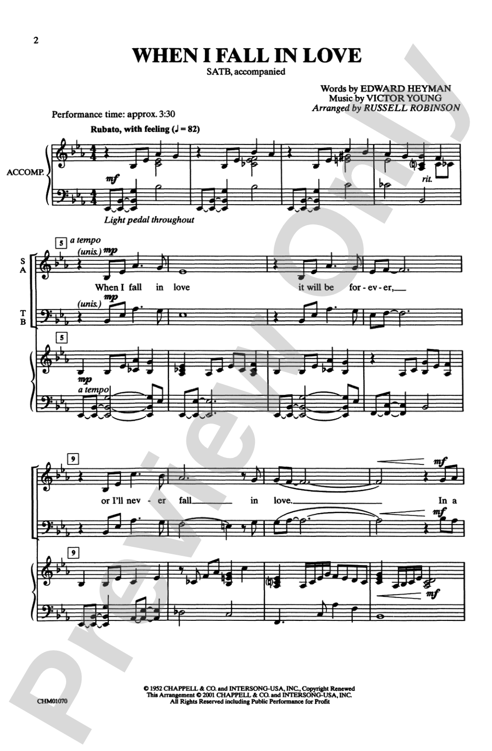 When I Fall in Love: SATB Choral Octavo