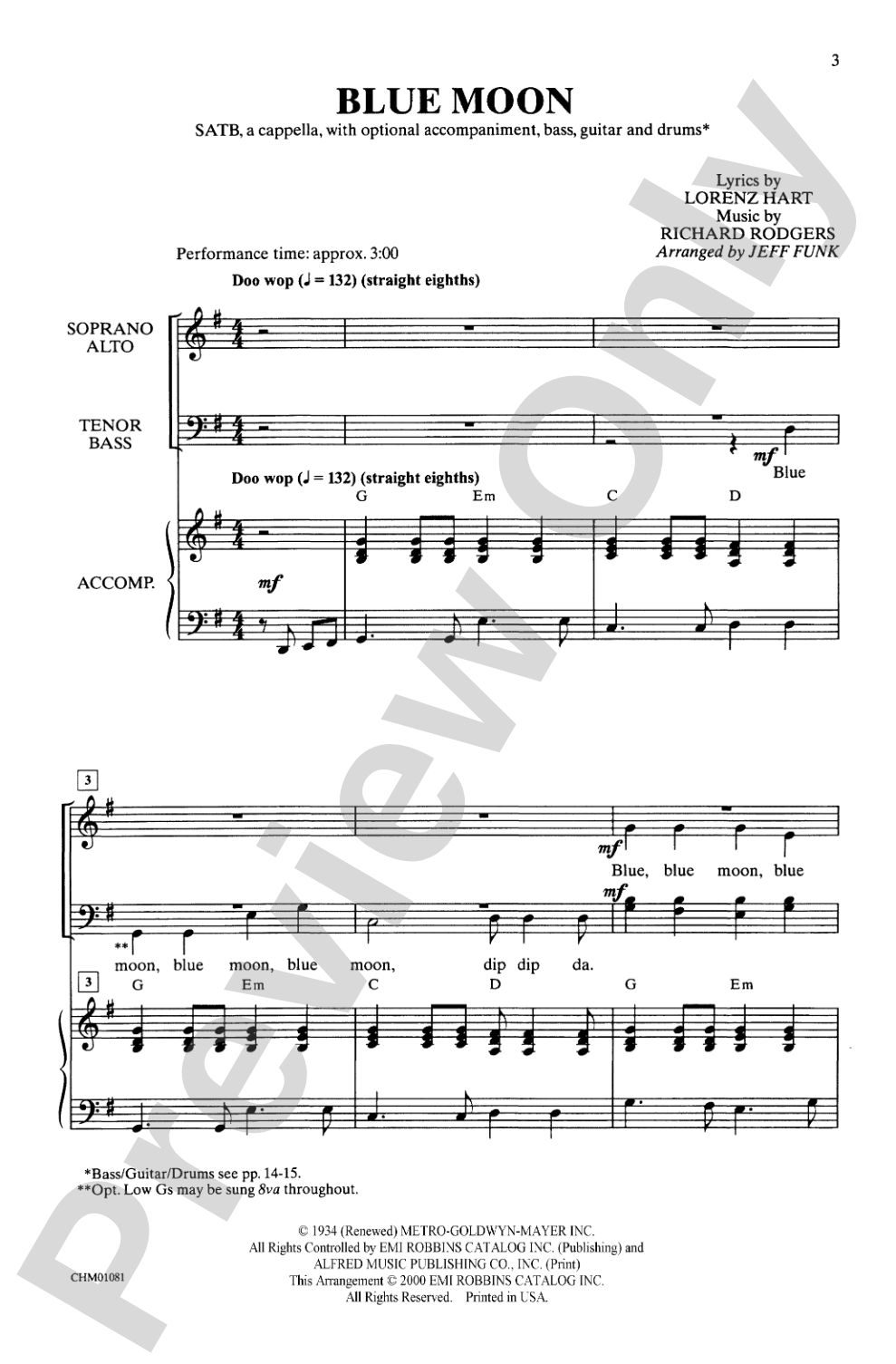 Blue Moon: SATB, <i>a cappella</i> Choral Octavo