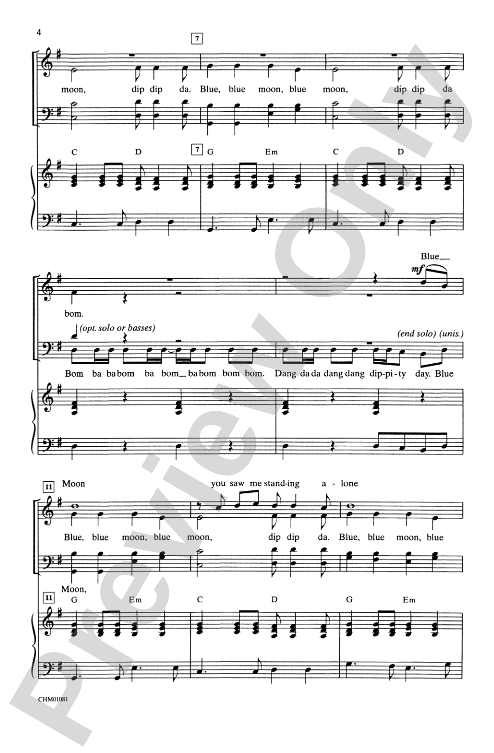 Blue Moon: SATB, <i>a cappella</i> Choral Octavo