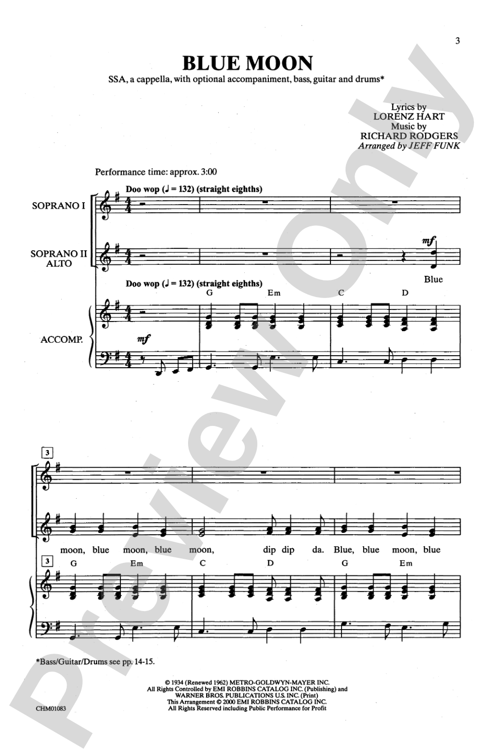 Blue Moon: SSA, <I>a cappella</I> Choral Octavo