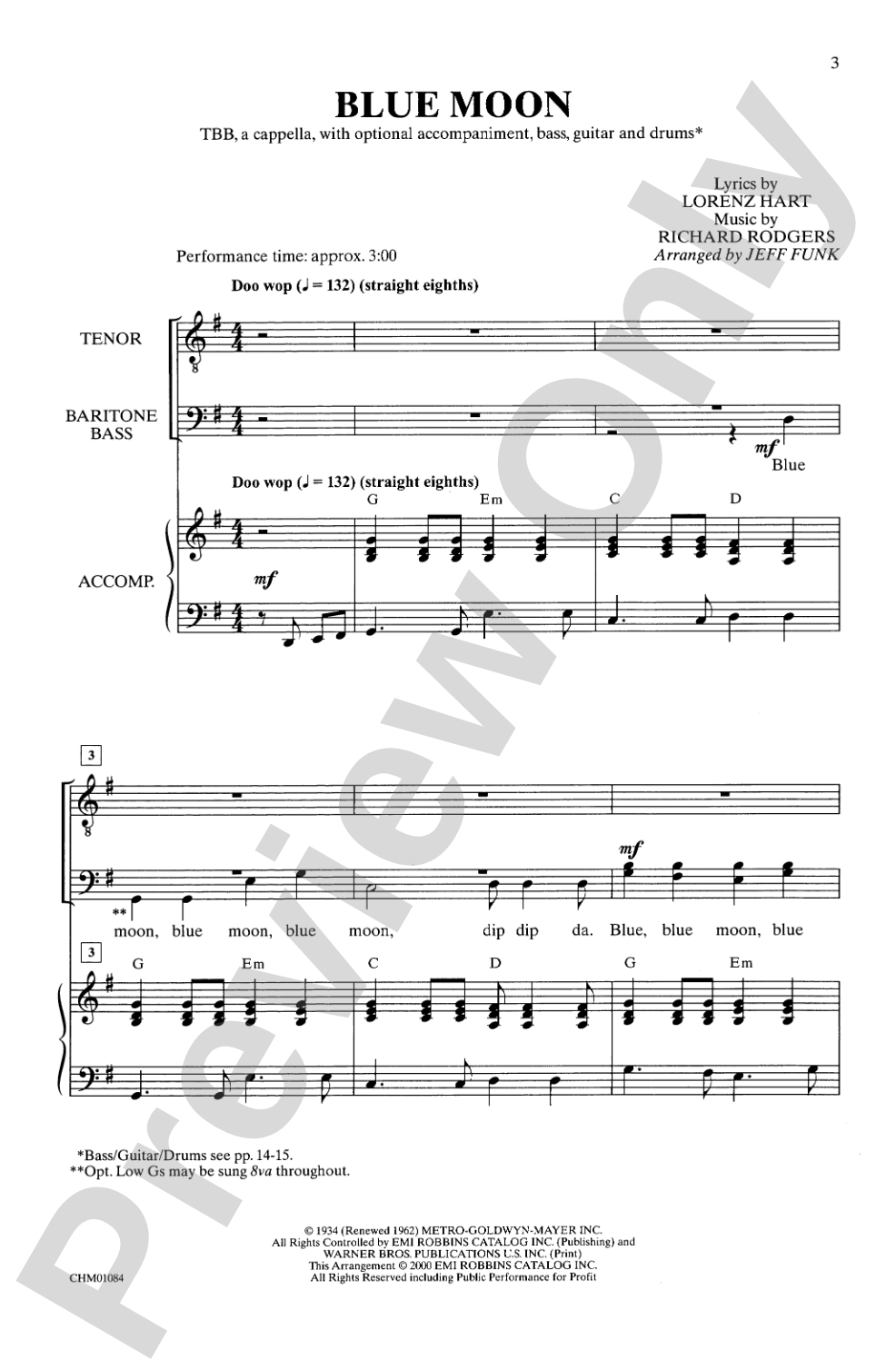 Blue Moon: TBB, <I>a cappella</I> Choral Octavo