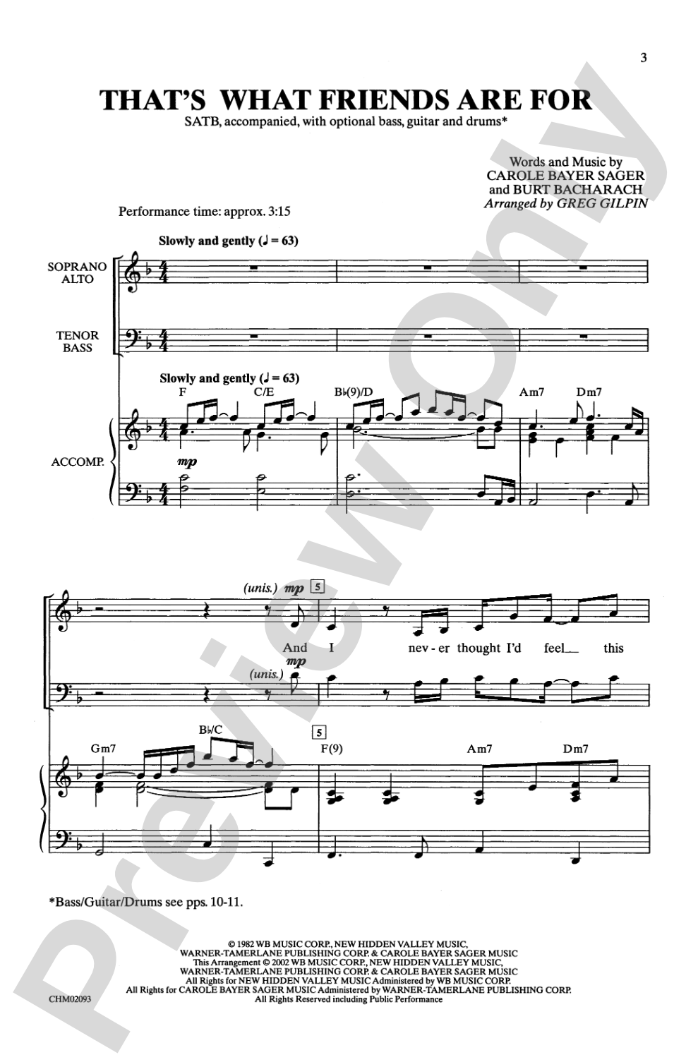 That's What Friends Are For: SATB Choral Octavo