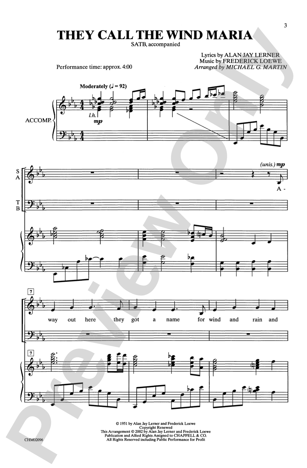 They Call the Wind Maria: SATB Choral Octavo