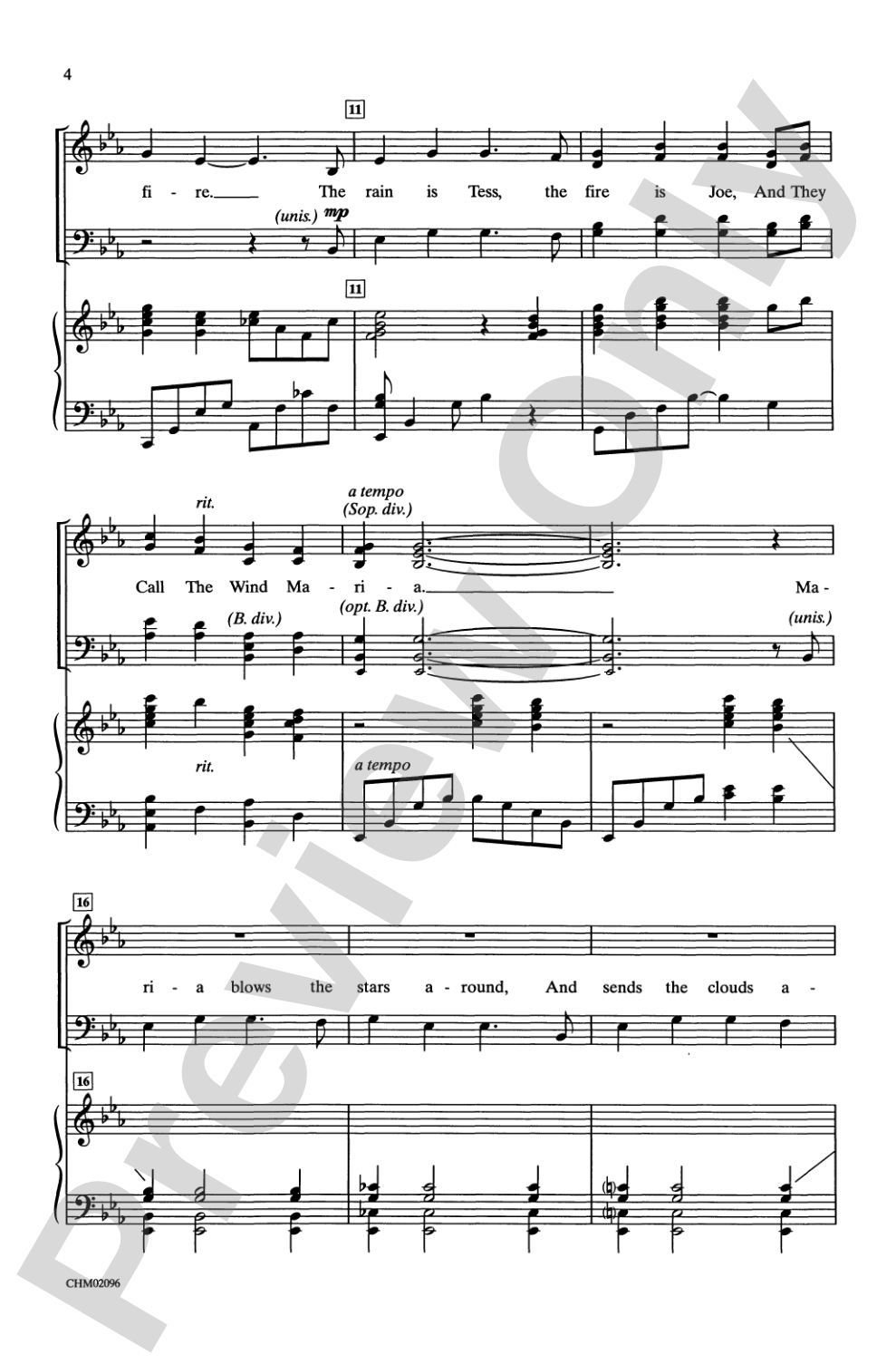 They Call the Wind Maria: SATB Choral Octavo