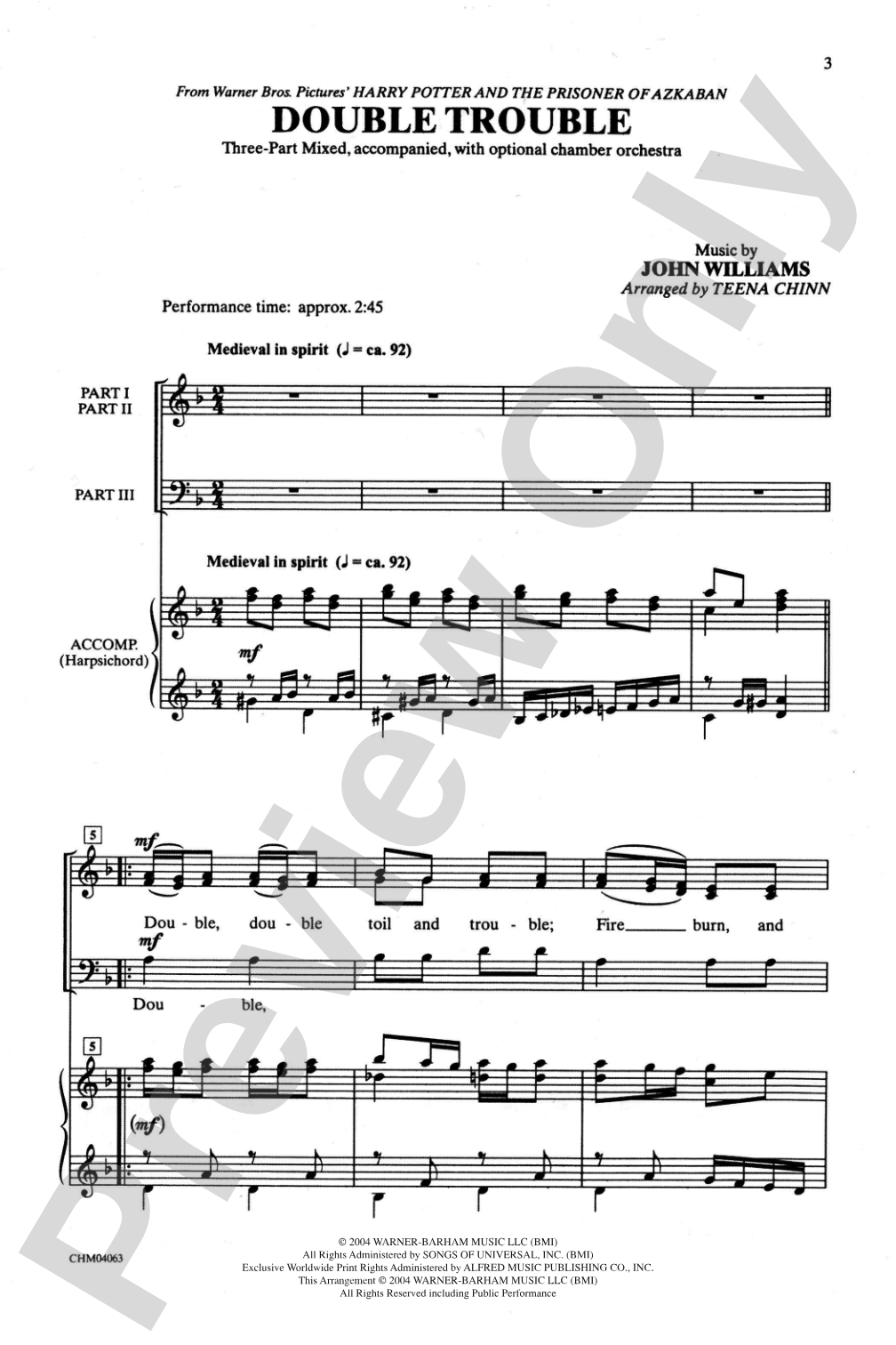 Double Trouble (from <I>Harry Potter and the Prisoner of Azkaban</I>): 3-Part Mixed Choral Octavo