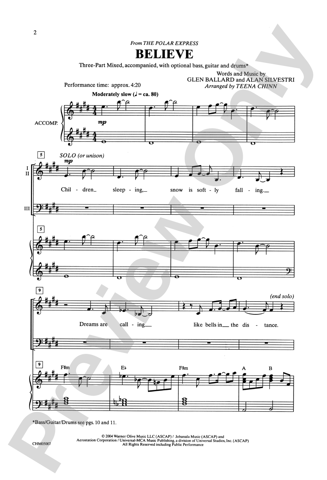 Believe (from <I>The Polar Express</I>): 3-Part Mixed Choral Octavo