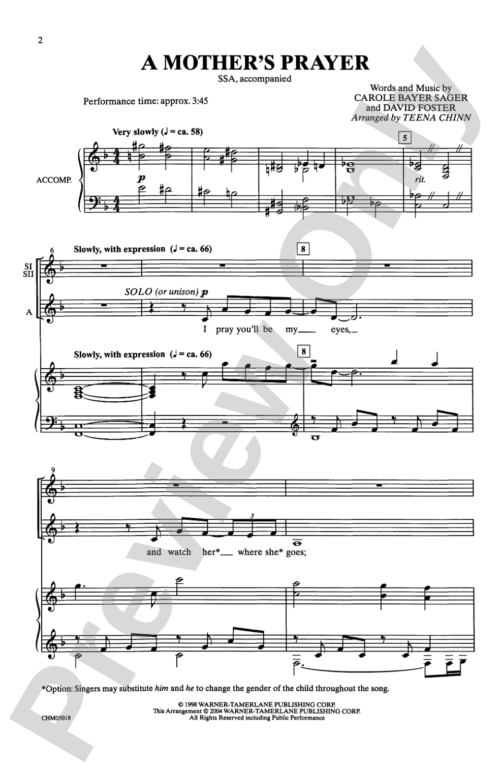 A Mother's Prayer: SSA Choral Octavo