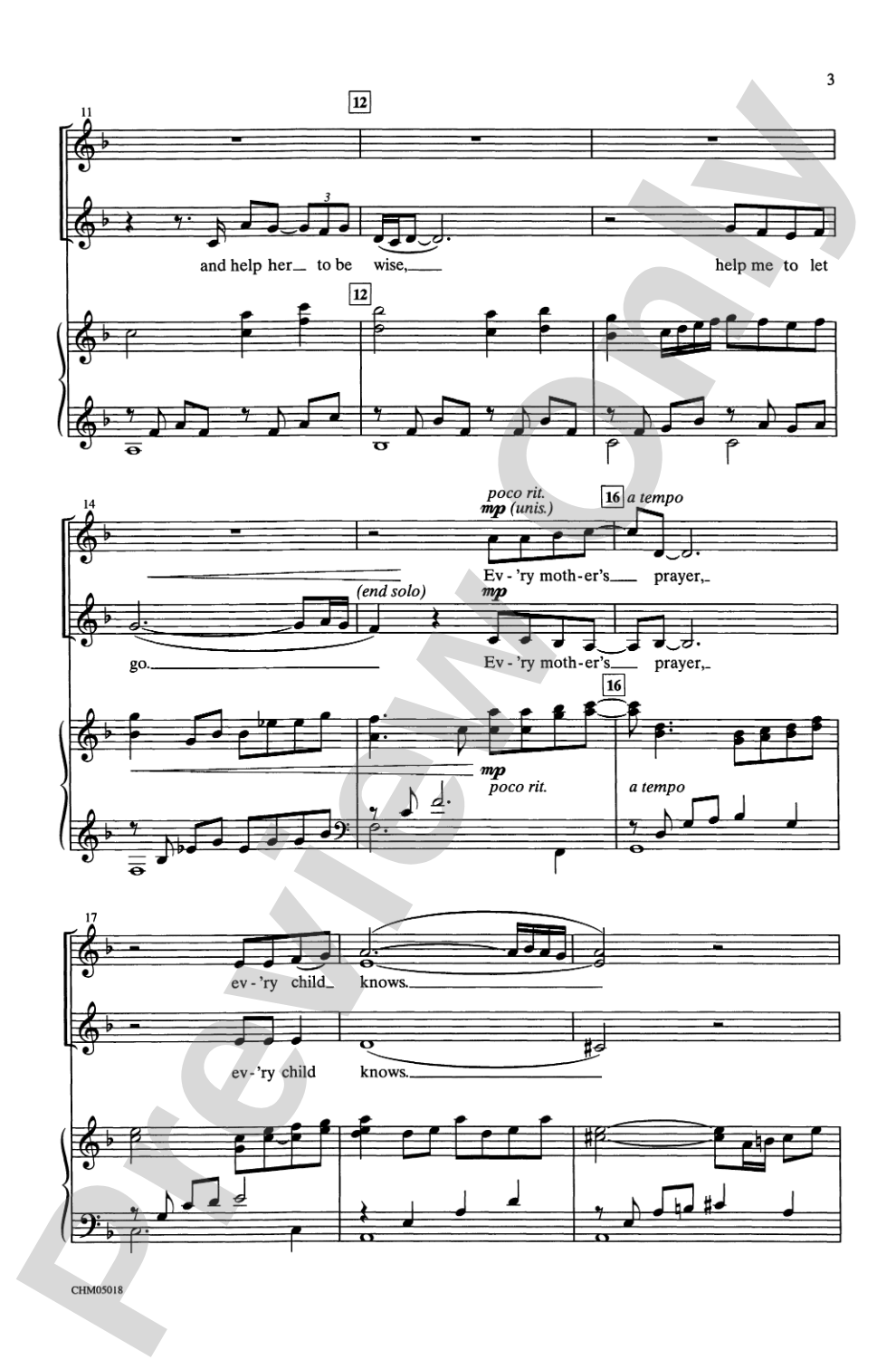A Mother's Prayer: SSA Choral Octavo