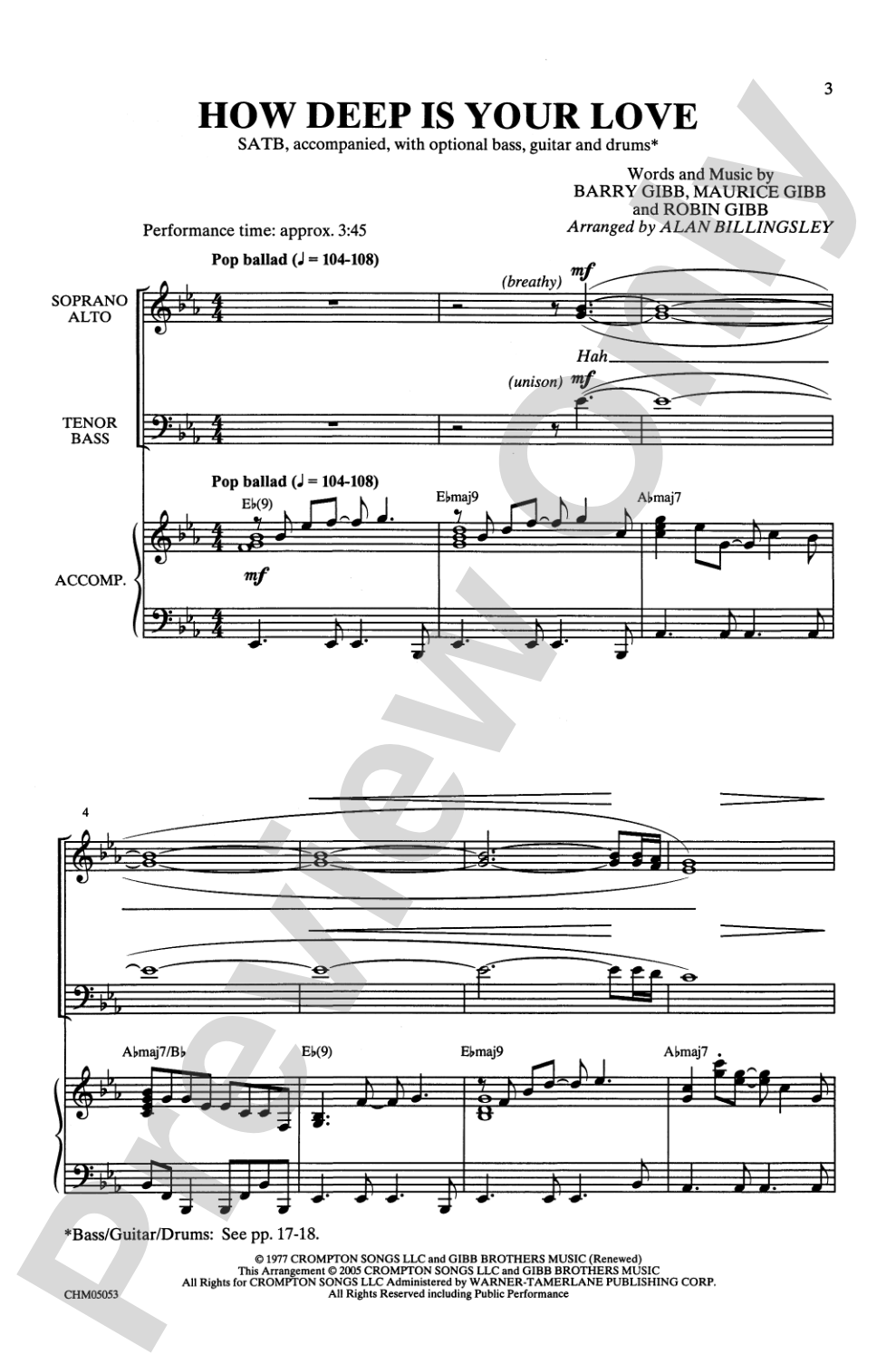 How Deep Is Your Love: SATB Choral Octavo