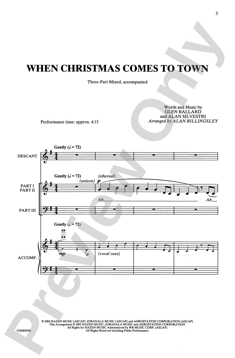 When Christmas Comes to Town (from <I>The Polar Express</I>): 3-Part Mixed Choral Octavo