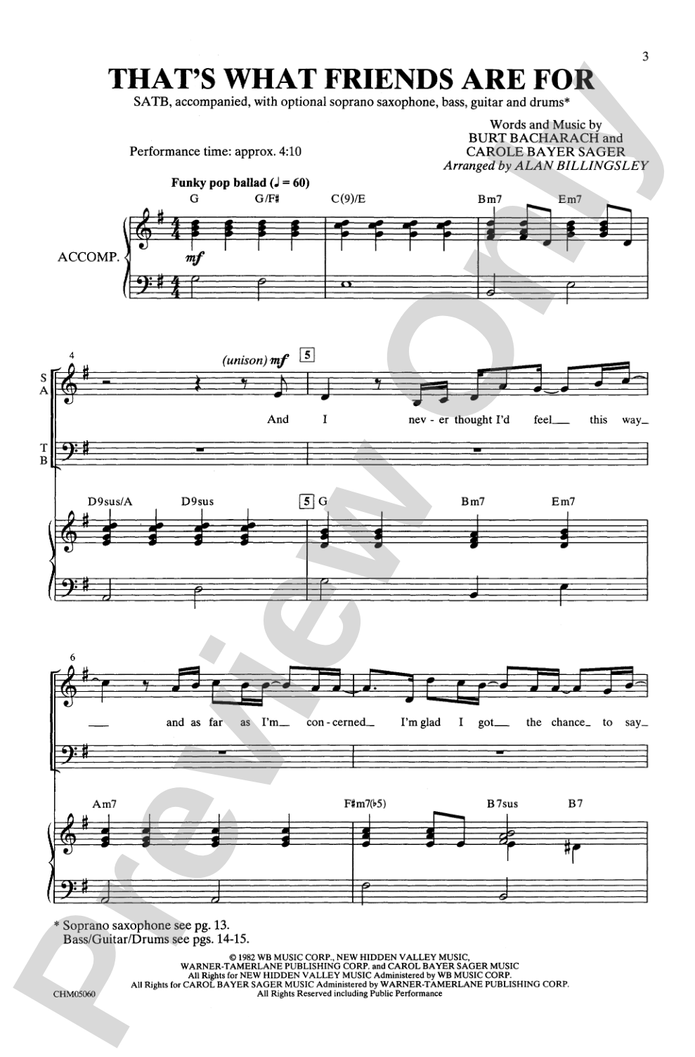 That's What Friends Are For: SATB Choral Octavo
